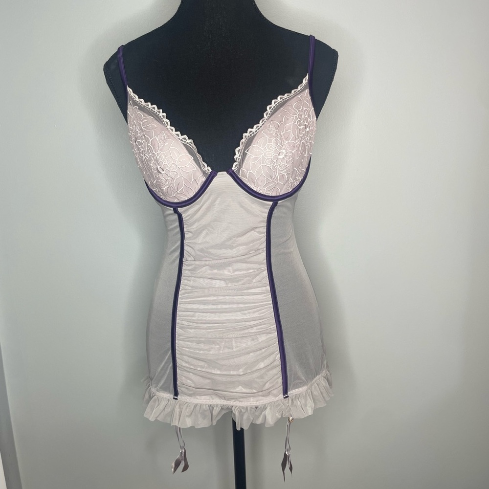 Victoria's Secret Lace Trim Chemise - Purple and White